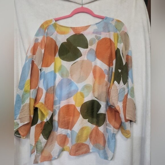 Colorful Abstract Women's Top Simple By Suzanne Betro Multi Color Dot Sheer Top - Picture 4 of 4